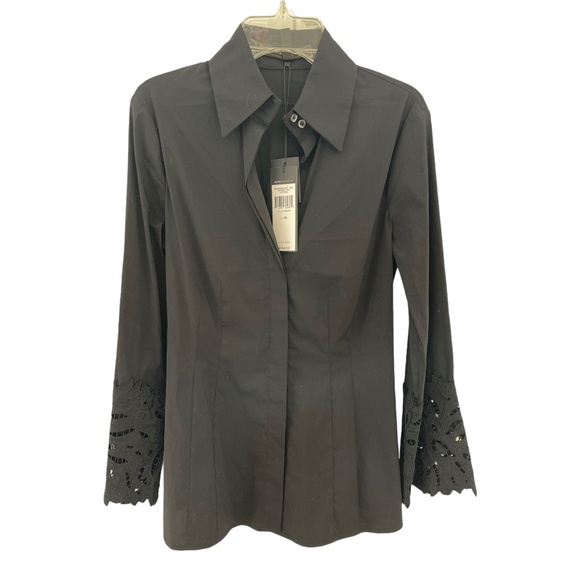 New BCBG Woven Cotton Black Down Button Top Sz XS - Picture 1 of 12